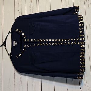 Linea Domani Jacket Large Gold Grommet Trim‎ Navy Blue Career Work,Large